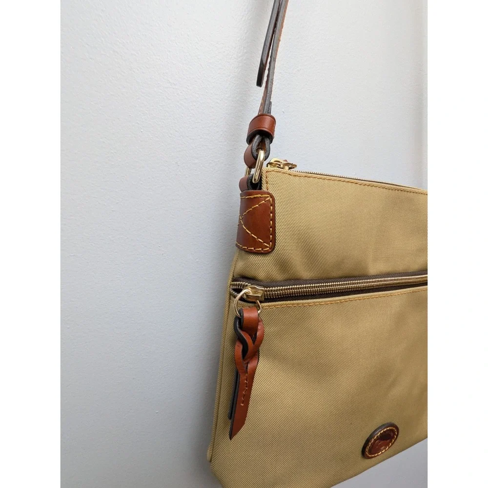 Dooney & Bourke Khaki Nylon Crossbody Bag W/Contrasting Leather Trim